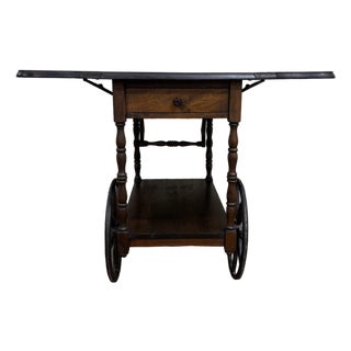 Vintage Mahogany Drop Leaf Bar Cart Tea Cart For Sale