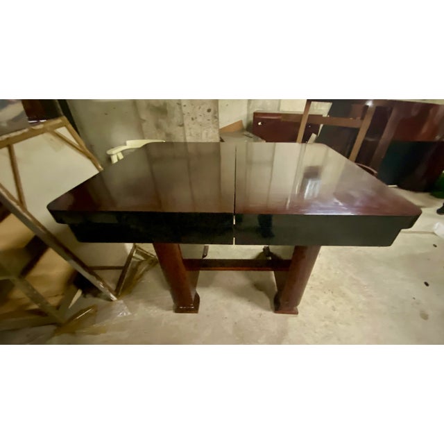 Brown 1940s Art Deco Mahogany and Ebony Dining Table, With 2 Extension Leaves For Sale - Image 8 of 11