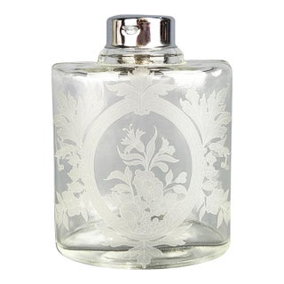 Large Vintage Floral Frosted Glass Vanity Bottle Jar With Lid For Sale