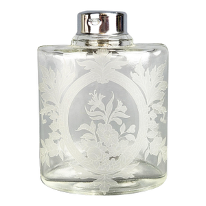 Large Vintage Floral Frosted Glass Vanity Bottle Jar With Lid
