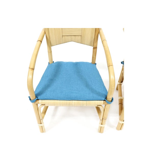 Mid-Century Modern Late 20th Century Attributed John Hutton, Pair of Rattan Armchairs For Sale - Image 3 of 7