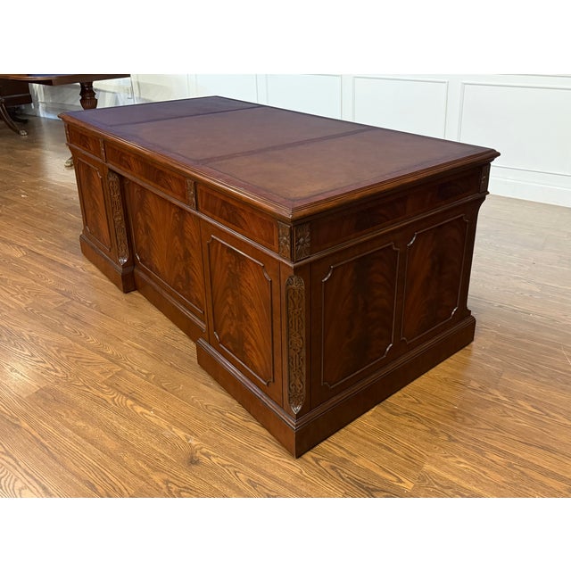 Traditional 72” Mahogany Executive Desk by Leighton Hall - Showroom Sample For Sale - Image 12 of 18