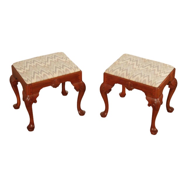 Custom Crafted Queen Anne Style Carved Walnut Stools - A Pair For Sale