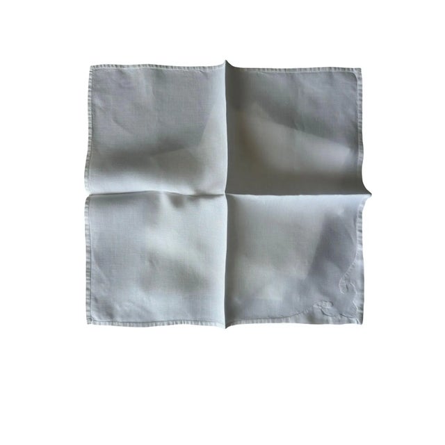 Textile Vintage French Cotton Napkins, Set of 5, Hand Embroidered Corner Motif, Heirloom Trousseau Napkins, Soft White Napkins, Fine Table Linen For Sale - Image 7 of 9