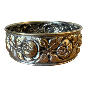 Vintage El De Uberti Repousse Silverplate Wine Coaster, Floral, Italy