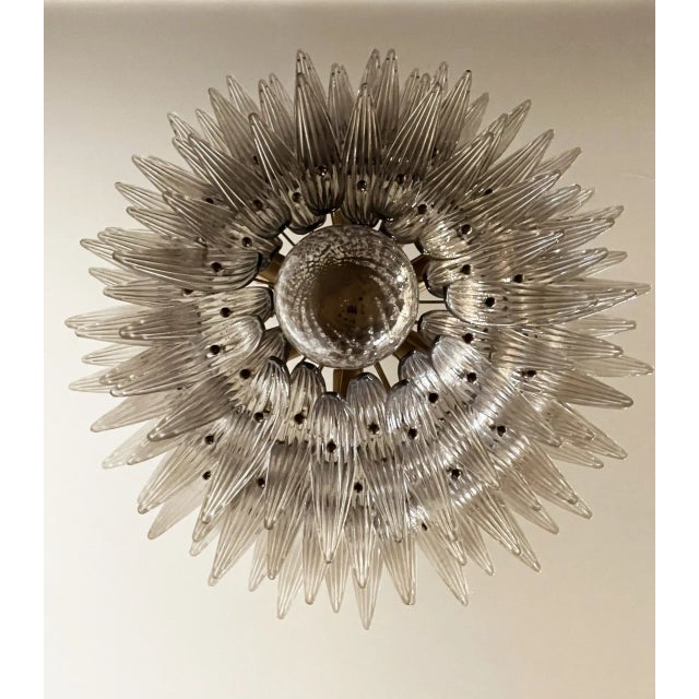 Mid-Century Modern Palmette Ceiling Light Three Levels, 104 Smoked Glasses For Sale - Image 3 of 10