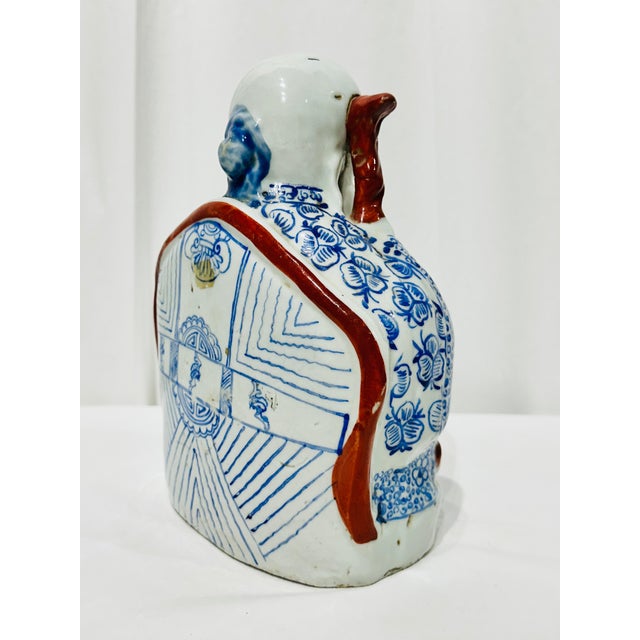 Chinese Hand Painted Chinese Blue & White Asian Porcelain Immortal Figure With Cane For Sale - Image 3 of 11