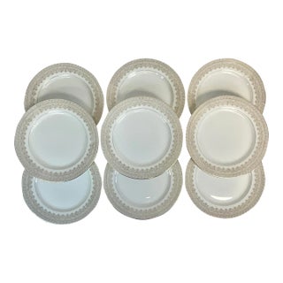 Early 1900s Antique French Regency Limoges Salad Plates With Greek Key Rim - Set of 9 For Sale