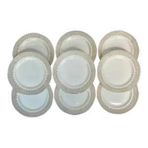 Early 1900s Antique French Regency Limoges Salad Plates With Greek Key Rim - Set of 9