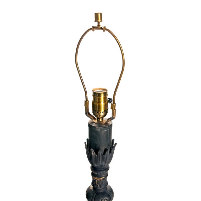 1950s Ebony Lamp & White Shade For Sale - Image 9 of 10