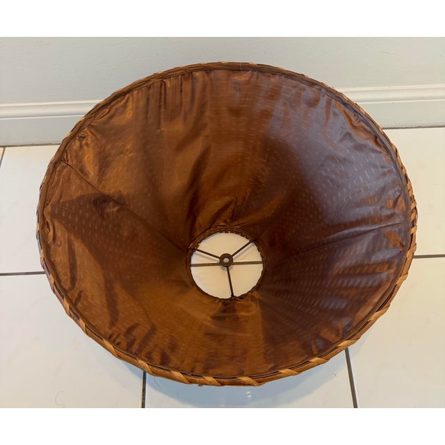 Mid 20th Century Mid-Century Modern Round Hand-Woven Rattan, Wicker Lined Fabric Lamp Shade For Sale - Image 5 of 6