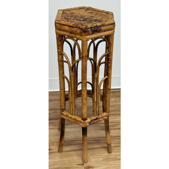 Vintage Scorched Bamboo Plant Stand For Sale In Kansas City - Image 6 of 9