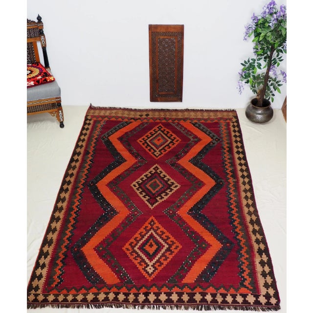 Textile Afghan Nomadic Kilim Rug, 1930s For Sale - Image 7 of 13