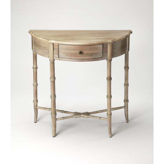 Spritely Home Accent Furniture Skilling 31 in. W Specialty Demilune Shape Wood 1 Drawer Console Table, DriftWood For Sale - Image 4 of 4