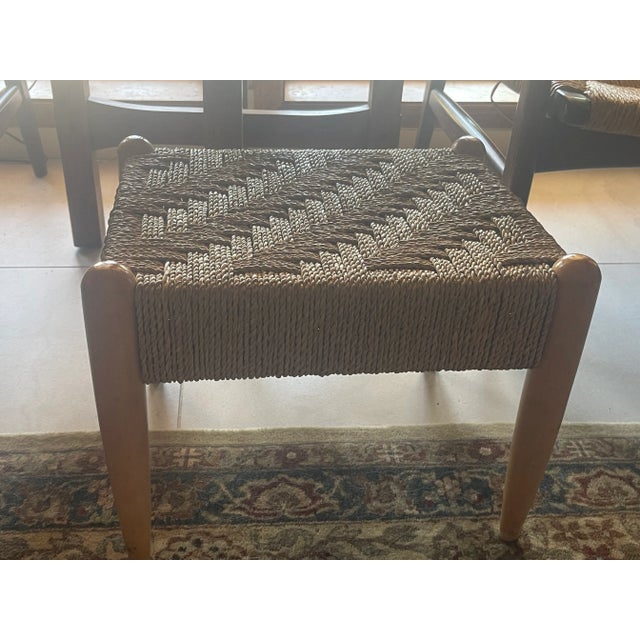 Here is a sweet vintage mid century modern foot stool which works well with many styles. Just love the pattern and has...