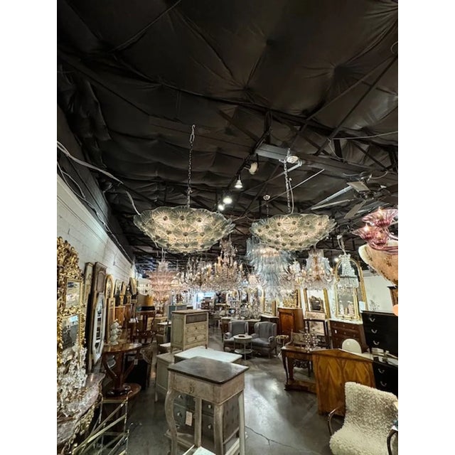 Pair of Fontana Green Murano Glass Flush Mount Chandeliers For Sale In Dallas - Image 6 of 7