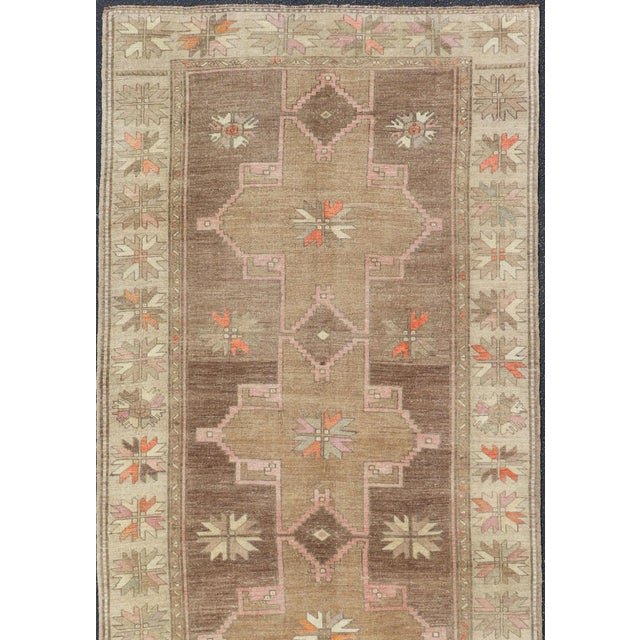 Vintage Turkish Kars Gallery Rug With Soft Taupe and Mocha Geometric Design For Sale - Image 13 of 14