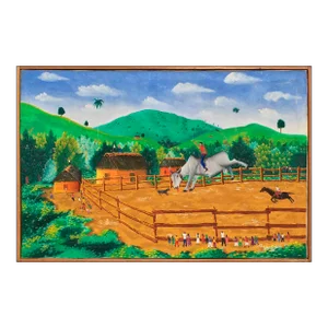 Roberto Torres Lameda Folk Art "Gigante" Oil on Linen Painting