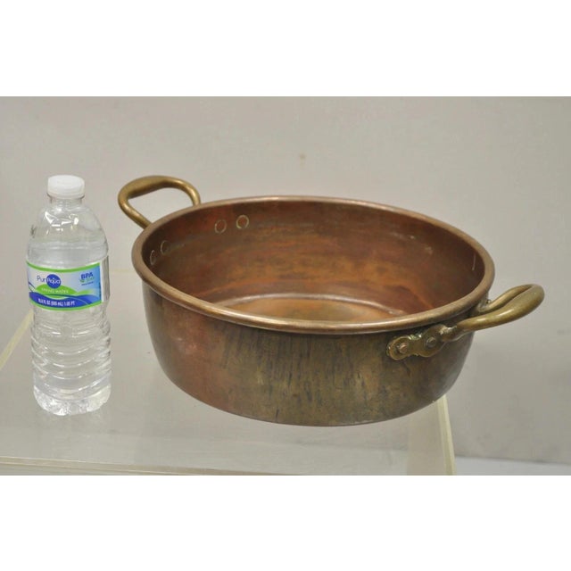Antique French Country Hand Forged 12" Round Twin Handle Copper Cauldron Pot Pan. Item marked "12" on handle which refers...