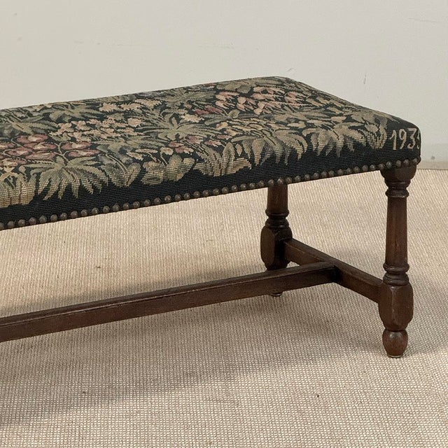 Wood Antique Renaissance Revival Floral Needlepoint Tapestry Bench For Sale - Image 7 of 18