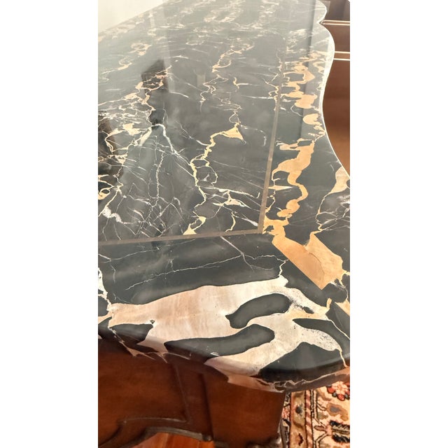 1970s Monumental Mastercraft Burl Wood & Black Marble Console Table, 80” For Sale - Image 10 of 16