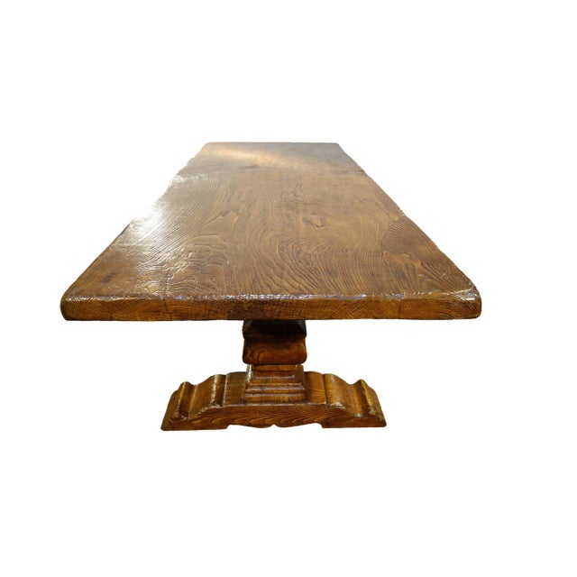 Contemporary 17th Century Style Italian Solid Slab Chestnut Trestle Table For Sale In San Diego - Image 6 of 12
