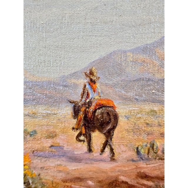 1930s Herbert Sartelle- Mexican on a Donkey Crossing the Sonora Desert -1930s Oil Painting For Sale - Image 5 of 8