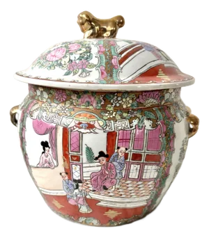 Chinese Porcelain Kamcheng, a Famille Rose Medallion Vinegar Jar With Lid.