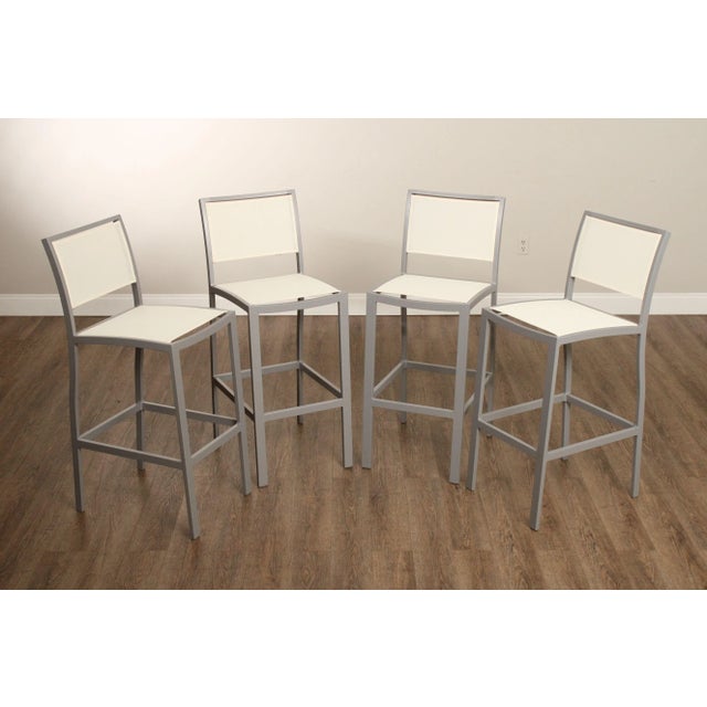 High Quality Set of Four Powder Coated Aluminum Bar Stools with Mesh Seats and Backrests