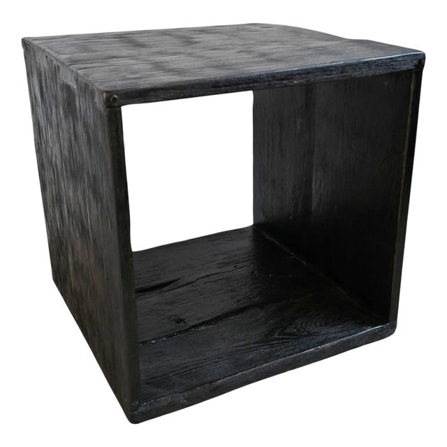 Modern Ebony Teak Wood Box Side Table For Sale