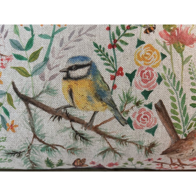 Large Bolster Pillow Decorated With an Aesthetic Movement Inspired Pattern Made Up of Birds, Butterflies and Vibrant Florals - Made in the U K For Sale In Dallas - Image 6 of 12