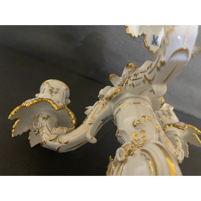 Antique Rococo Porcelain 3-Light Candelabrum | Hand Gilded | 19th Century For Sale In Philadelphia - Image 6 of 9