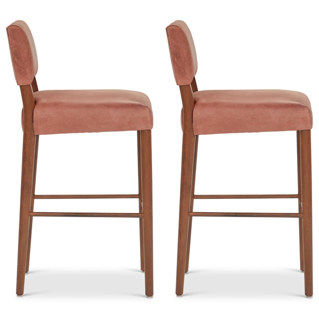 Mid-Century Modern Pair of Leather Barstools For Sale - Image 3 of 7