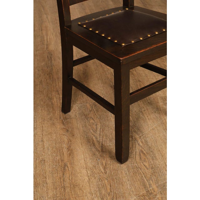 Mission Style Antique Oak Rabbit Ear Side Chair With Leather Seat For Sale In Philadelphia - Image 6 of 18