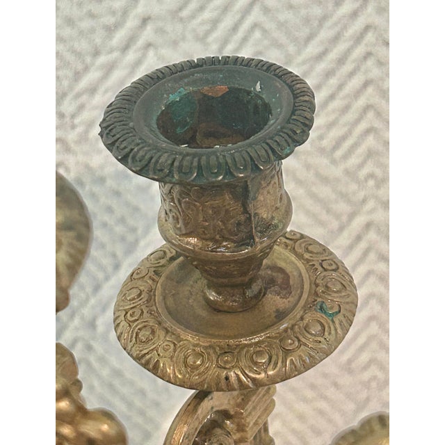 1930’s - 1950’s Pair of Continental Rococo Revival Griffin Handle Candelabra in Aged Gilt Metal For Sale - Image 11 of 12
