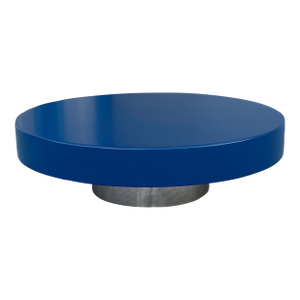 1960s Mid Century Blue Round Coffee Table With Chrome Base Styled After Willy Rizzo