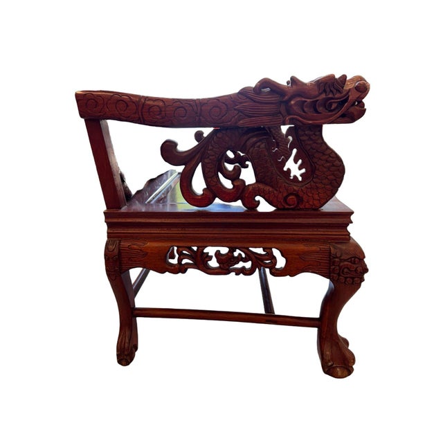 Antique Chinese Rosewood Dragon Armchair – Peranakan Style Carved Chair With Marble Insert, C. Late 19th or Early 20th Century For Sale - Image 11 of 16