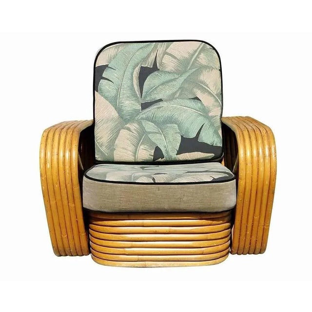 Wood Restored Paul Frankl Style 6 Strand Rattan Sofa & Lounge Chair Set For Sale - Image 7 of 9