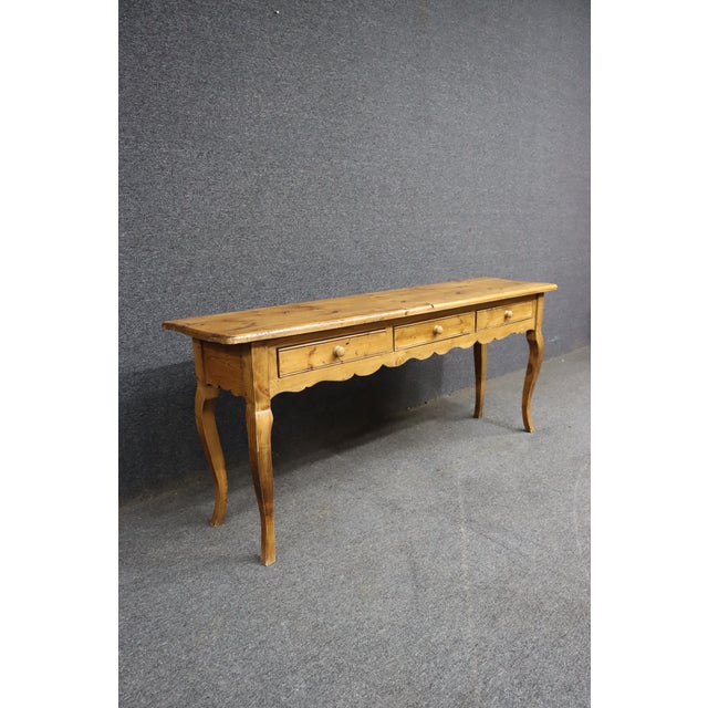 French Country Pine Console Table With Three Drawers For Sale - Image 4 of 11