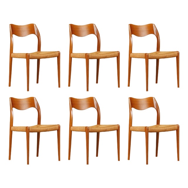 Niels Otto Moller 'Model 71' Dining Chairs for J.L. Møllers Møbelfabrik, c 1950s - Set of 6 For Sale