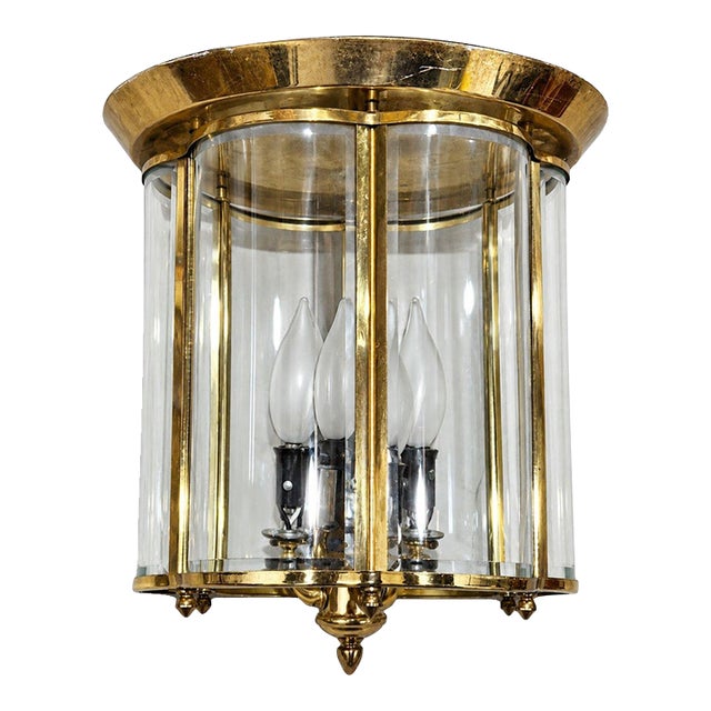 Vintage Brass Glass 4-Light Flush Mount Ceiling Lantern Clove Shape For Sale