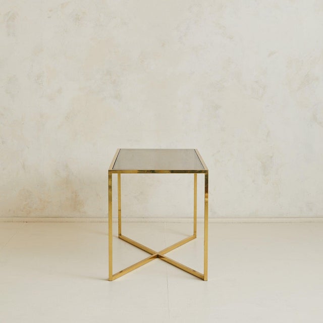 French Brass X-Base Desk with Smoked Glass Top, 1970s - 2 Available For Sale - Image 12 of 18
