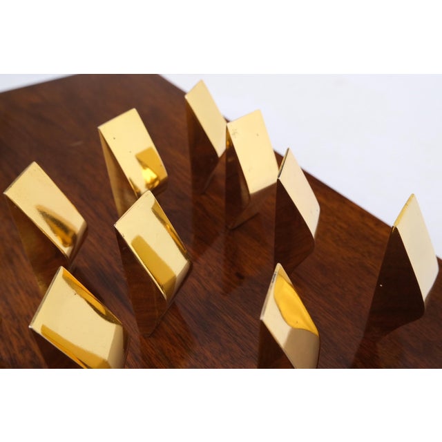 Mid 20th Century Modern Flock of Birds Sculpture Solid Brass Figurines on Walnut Rectangle Block For Sale - Image 12 of 17