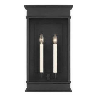 Chapman & Myers by Visual Comfort Studio Cupertino 2-Light Outdoor Large Lantern Sconce in Textured Black For Sale