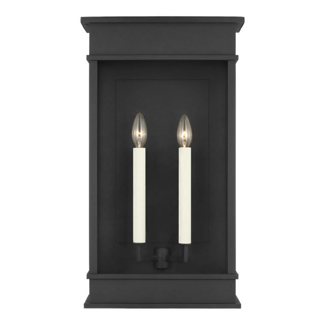 Chapman & Myers by Visual Comfort Studio Cupertino 2-Light Outdoor Large Lantern Sconce in Textured Black For Sale