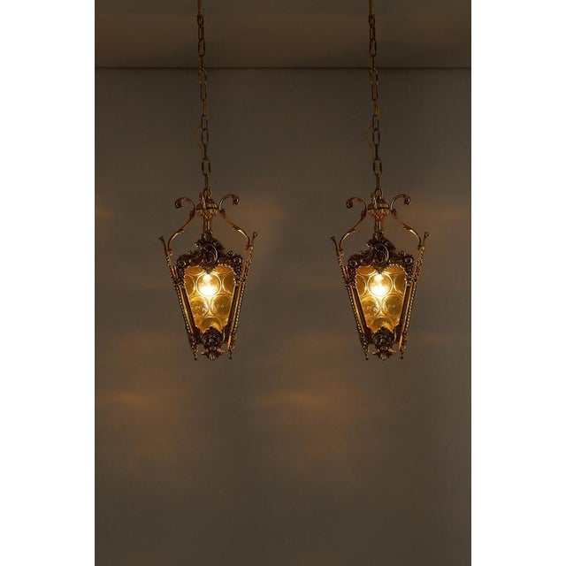 Mid-Century Hall Lantern with Yellow Bottle-Bottom Glass, 1950s For Sale - Image 4 of 11