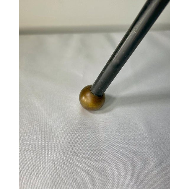 Brass and Black Metal Tripod Floor Lamp with Pleated Shade attributed to Svend Aage Holm Sørensen, Denmark, 1960s For Sale - Image 6 of 9