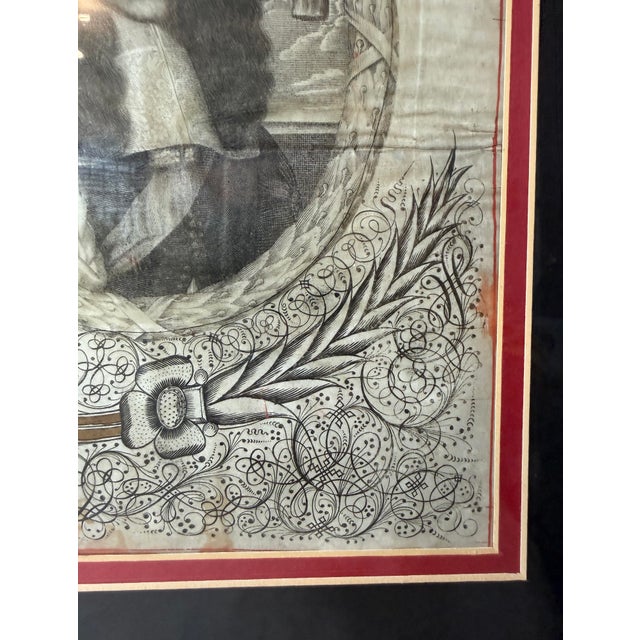 Rare Antique 17th Century Calligraphic Bust Portrait of Charles II of England For Sale - Image 9 of 16