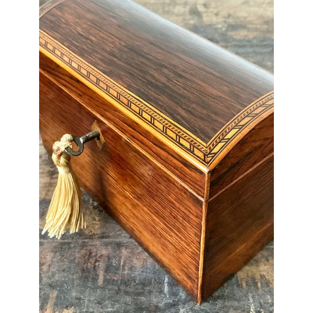 English Vintage Boho Marquetry Treasure Trunk Box For Sale - Image 3 of 8