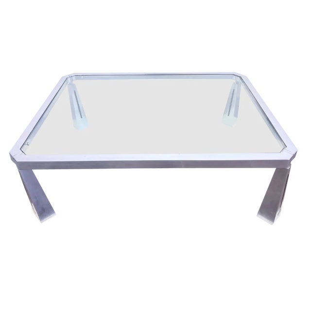 Brutalist Coffee Table in Aluminum Glass by Peter Ghyczy, 1970s For Sale